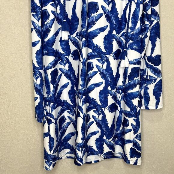 Cabana Life Cover Up Womens Large Blue Palm Print Hooded UPF 50+ Long Sleeve - Picture 7 of 11